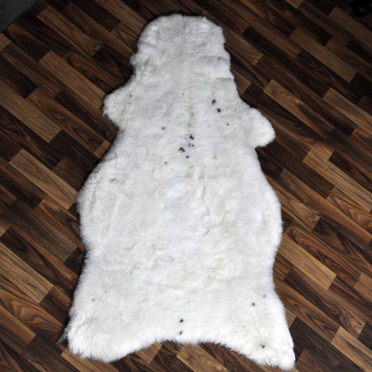 Großes Schaffell Fell weiß braun 125x70 geschoren Teppich #7279