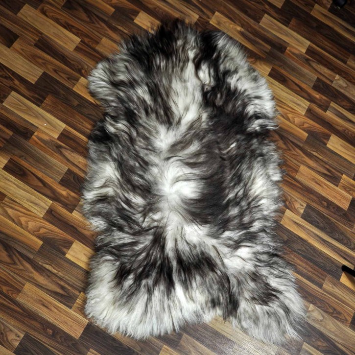 XXL ÖKO Island Schaffell weiß schwarzbraun geflammt 125x80 #7320