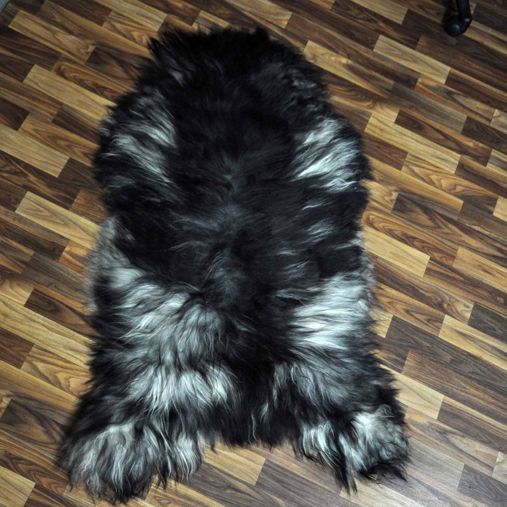 XXXL ÖKO Island Schaffell schwarzbraun grau 130x80 Unikat Krampus #7546