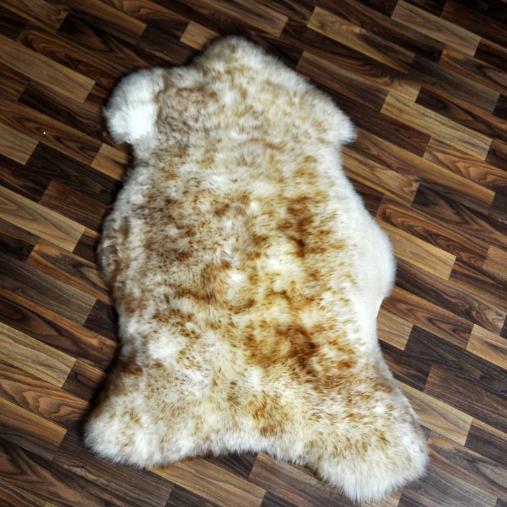 XL ÖKO Schaffell Lammfell weiß braun geflammt 110x70 Teppich Kamin #7550