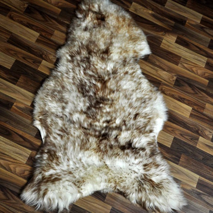 XXL ÖKO Schaffell Lammfell weiß braun geflammt 120x75 Teppich Kamin #7568