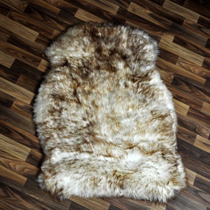 ÖKO Schaffell Lammfell weiß braun geflammt 100x70 Teppich Kamin #7569