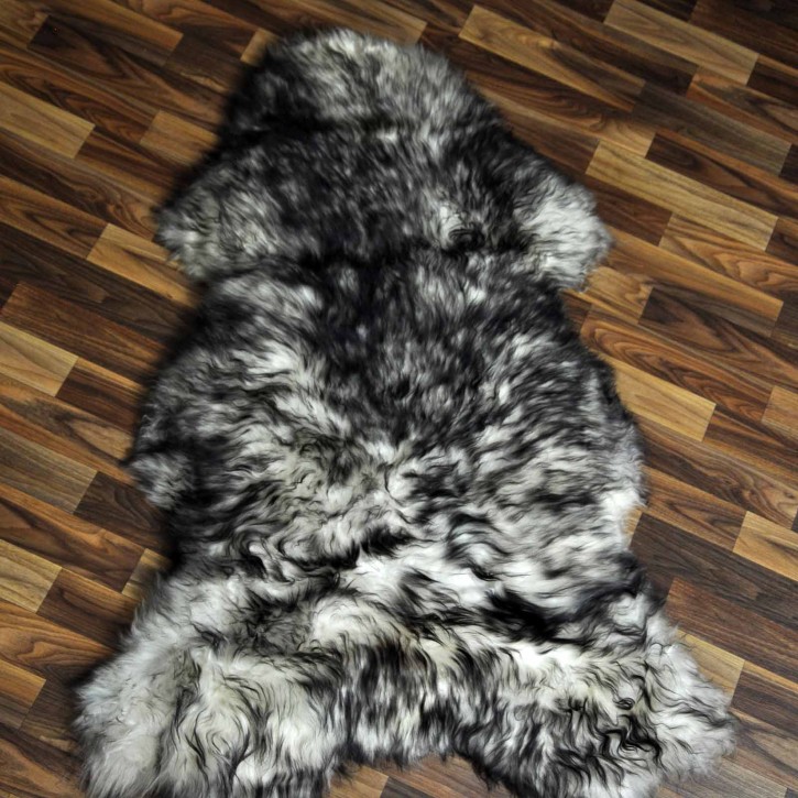 XXL ÖKO Schaffell Fell weiß schwarzbraun geflammt 120x75 Lammfell #7579