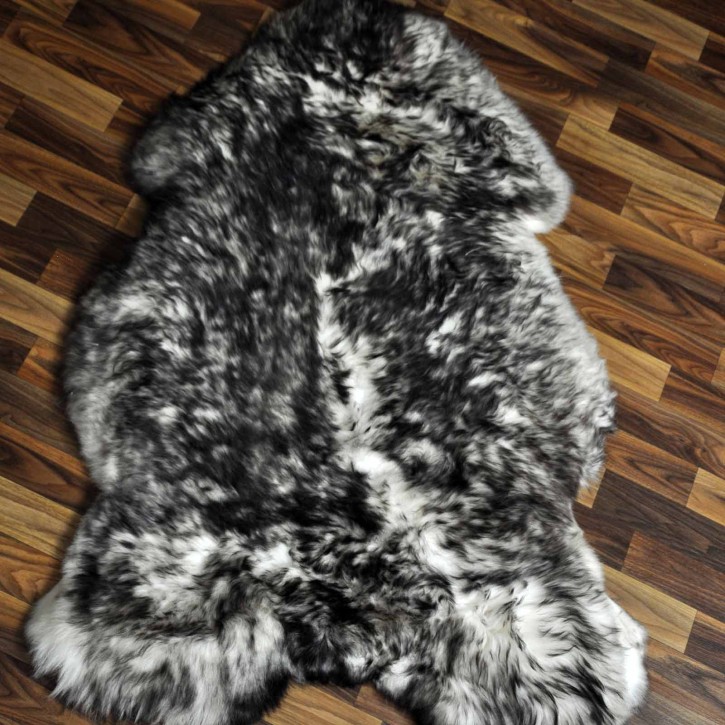XXL ÖKO Schaffell Fell weiß schwarzbraun geflammt 120x80 Lammfell #7588