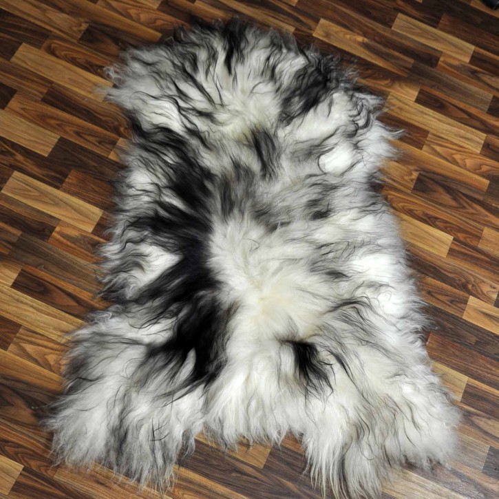 XXL ÖKO Island Schaffell Lammfell weiß schwarzbraun geflammt 120x80 #7603