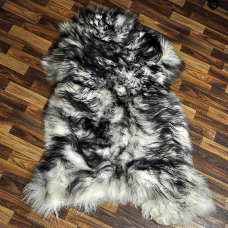 XXXL ÖKO Island Schaffell weiß schwarzbraun geflammt 130x80 #7604