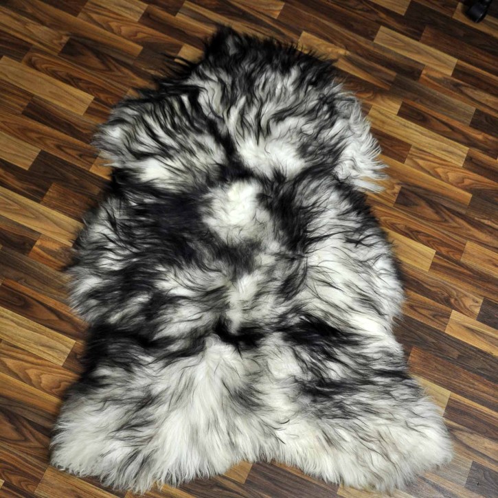 XXL ÖKO Island Schaffell weiß schwarzbraun geflammt 125x75 #7605
