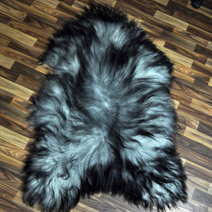 XXXL ÖKO Island Schaffell grau schwarzbraun 135x80 Unikat #7634
