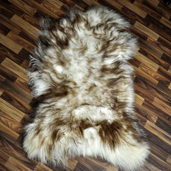 XXXL ÖKO Island Schaffell weiß braun geflammt 130x85 Krampus #8009