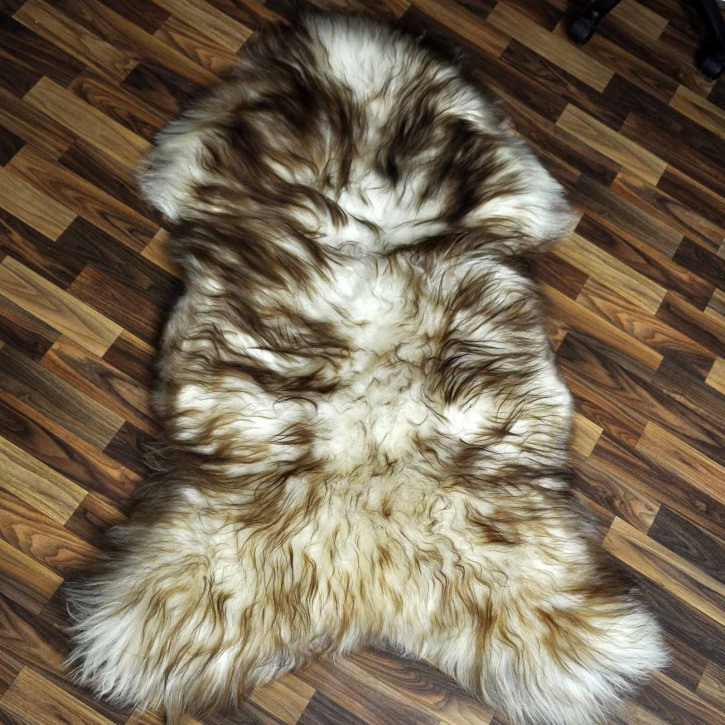 XXXL ÖKO Island Schaffell weiß braun geflammt 140x85 Krampus #8011