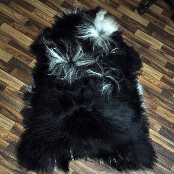 XXXL ÖKO Island Schaffell schwarzbraun weiß 135x85 Unikat Krampus #8253
