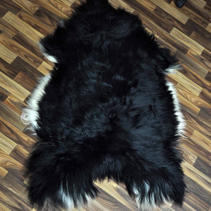 XXL ÖKO Island Schaffell schwarzbraun weiß 125x80 Unikat Krampus #8256