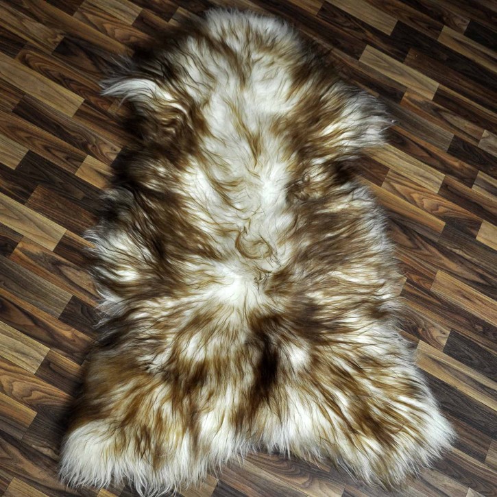 XXXL ÖKO Island Schaffell weiß braun geflammt 130x80 Krampus #8658
