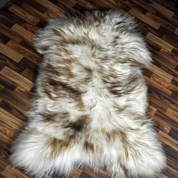 XXXL ÖKO Island Schaffell weiß braun geflammt 140x90 Teppich #8840