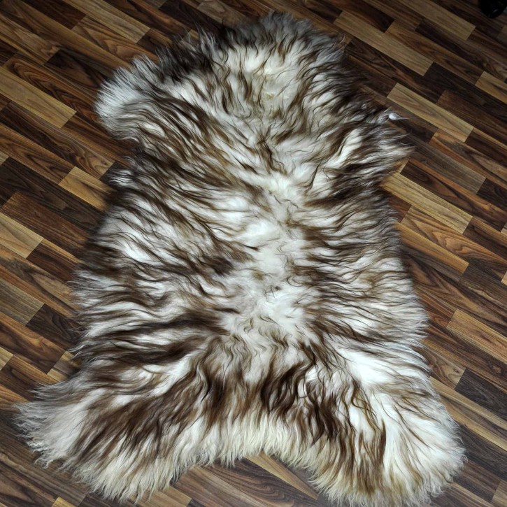 XXXL ÖKO Island Schaffell weiß braun geflammt 135x80 Teppich #8842