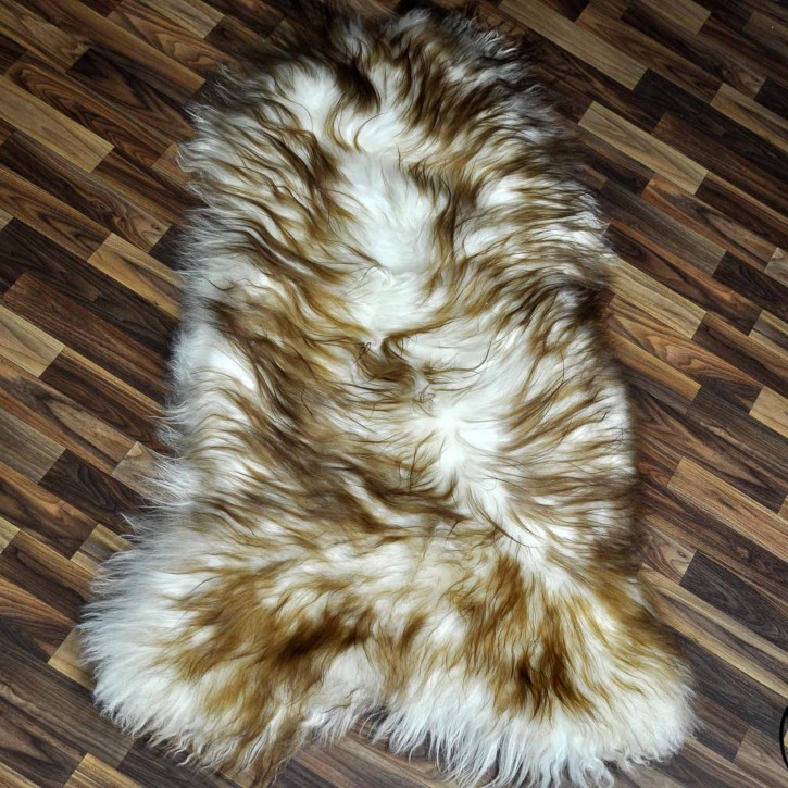 XXXL ÖKO Island Schaffell weiß braun geflammt 135x80 Teppich #8844