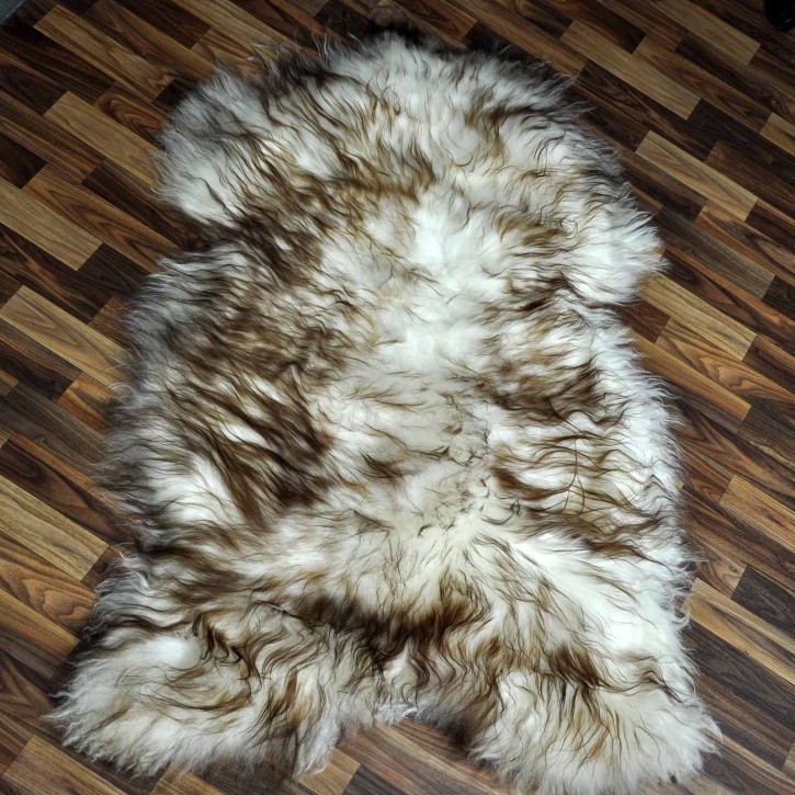 XXXL ÖKO Island Schaffell weiß braun geflammt 140x85 Teppich #8847