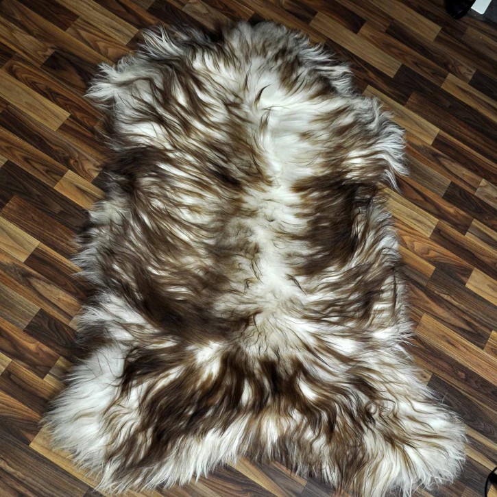 XXXL ÖKO Island Schaffell weiß braun geflammt 130x85 Teppich #8853