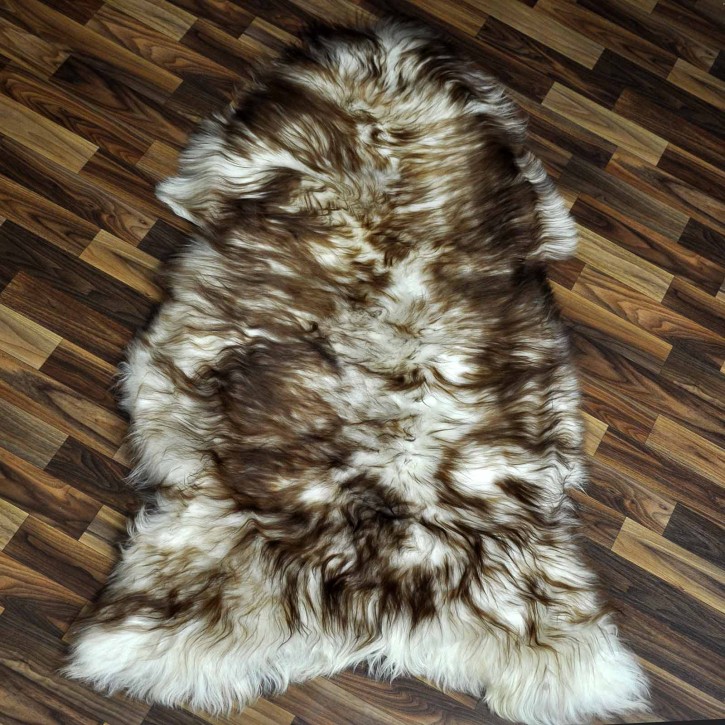 XXXL ÖKO Island Schaffell weiß braun geflammt 130x75 Teppich #8855