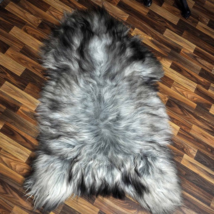 XXXL ÖKO Island Schaffell grau schwarzbraun 130x80 groß Teppich#9112