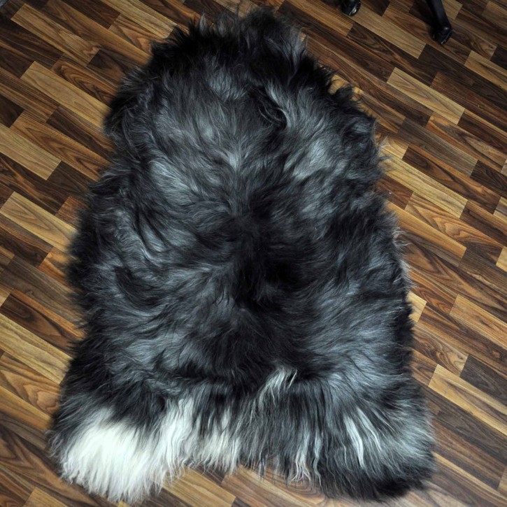 XXXL ÖKO Island Schaffell grau beige schwarzbraun 130x85 groß Teppich#9113
