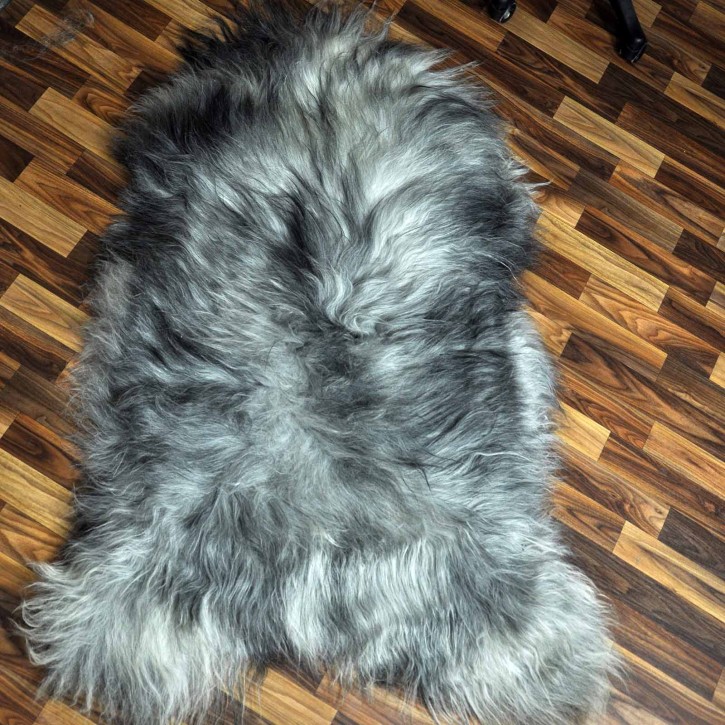 XXXL ÖKO Island Schaffell grau schwarzbraun 135x80 groß Teppich#9114