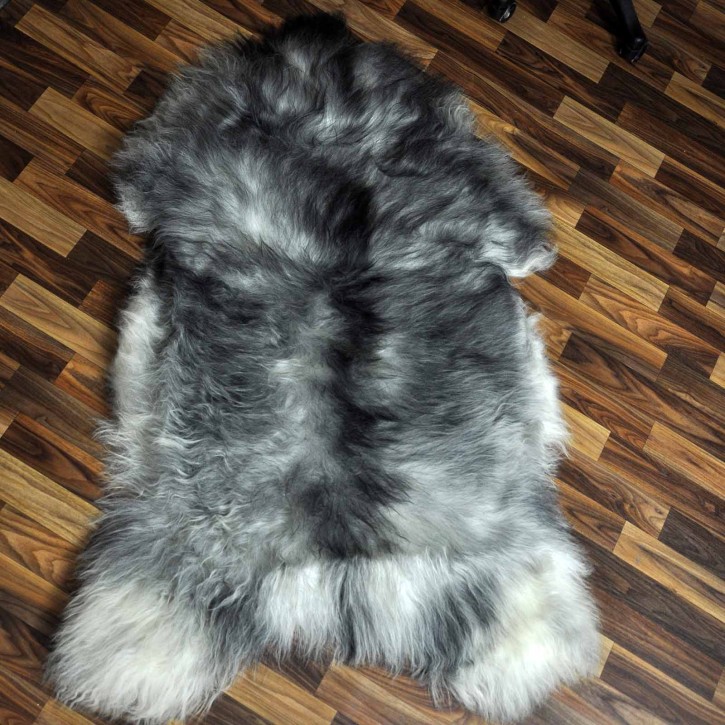 XXXL ÖKO Island Schaffell grau schwarzbraun 130x80 groß Teppich#9115