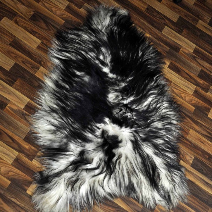 XXL ÖKO Island Schaffell weiß schwarz geflammt 125x80 #9554