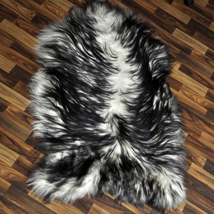 XXL ÖKO Island Schaffell weiß schwarz geflammt 125x75 #9558