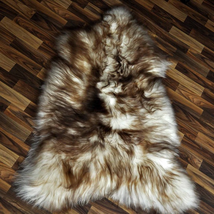 XXL ÖKO Island Schaffell weiß braun geflammt 125x85 Teppich #9569
