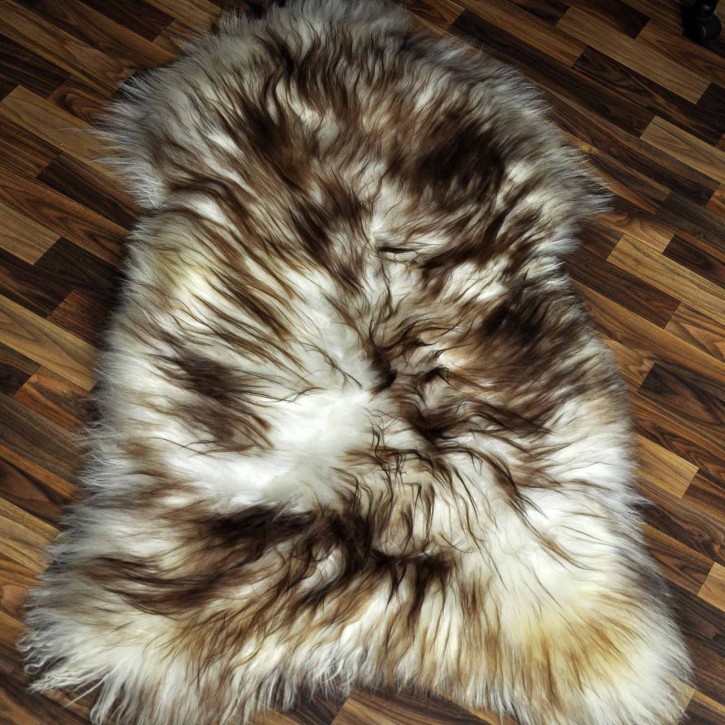 XXXL ÖKO Island Schaffell weiß braun geflammt 135x80 Teppich #9570