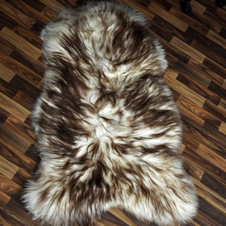 XXXL ÖKO Island Schaffell weiß braun geflammt 135x85 Teppich #9571