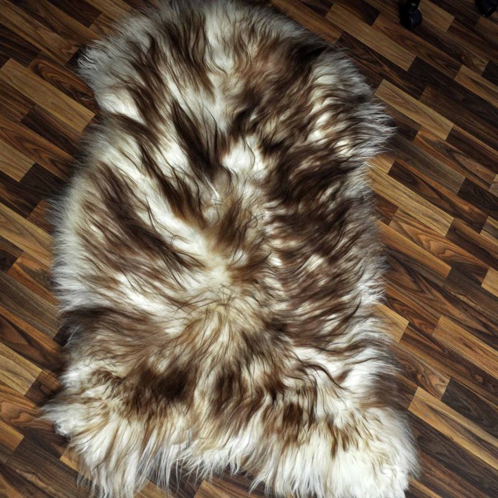 XXXL ÖKO Island Schaffell weiß braun geflammt 135x80 Teppich #9572