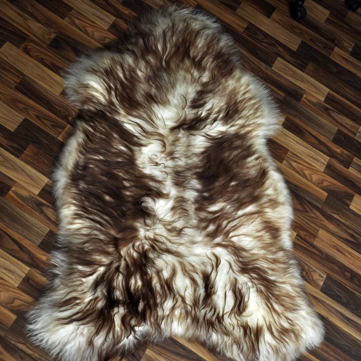 XXXL ÖKO Island Schaffell weiß braun geflammt 135x80 Teppich #9575