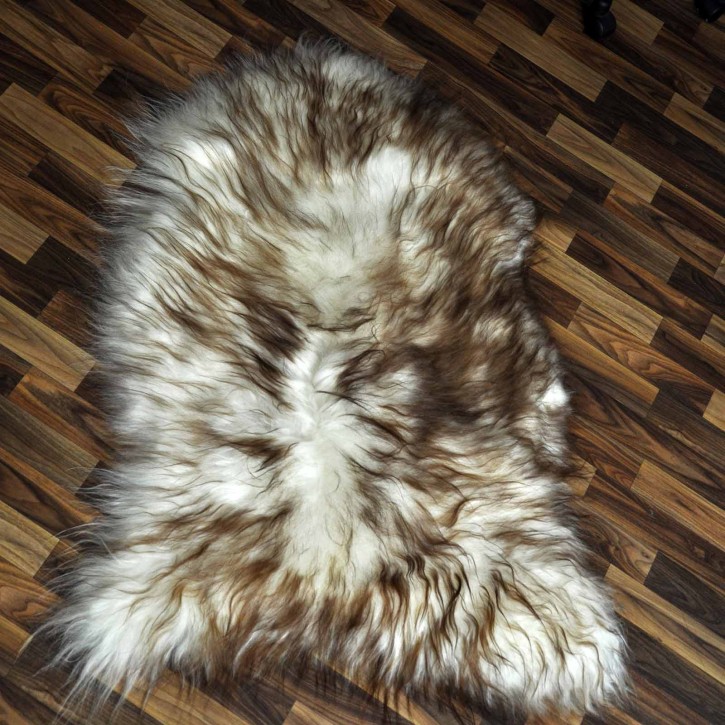 XXL ÖKO Island Schaffell weiß braun geflammt 120x90 Teppich #9578
