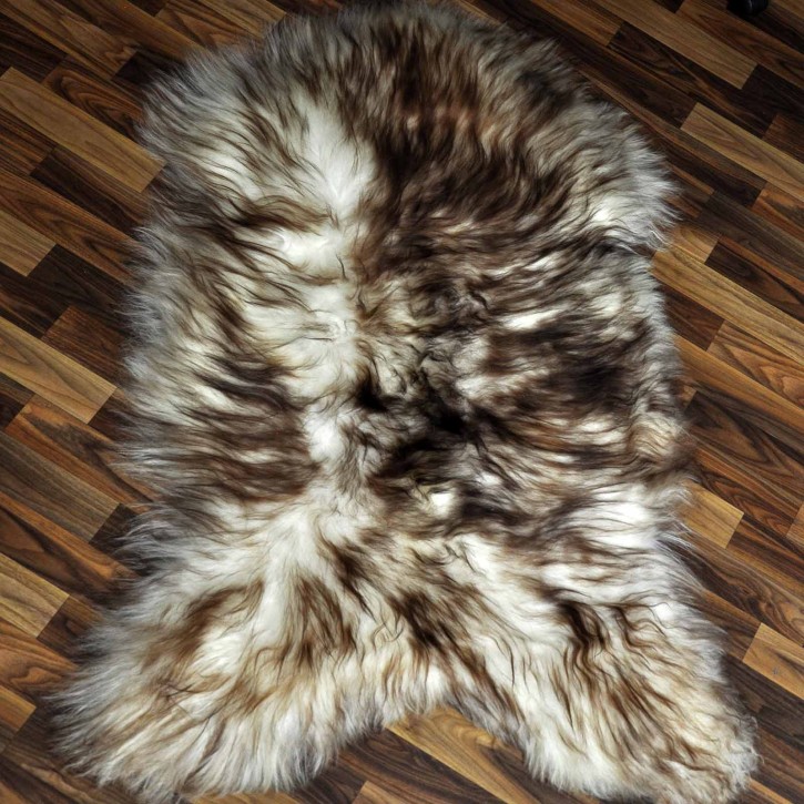XXL ÖKO Island Schaffell weiß braun geflammt 125x80 Teppich #9586