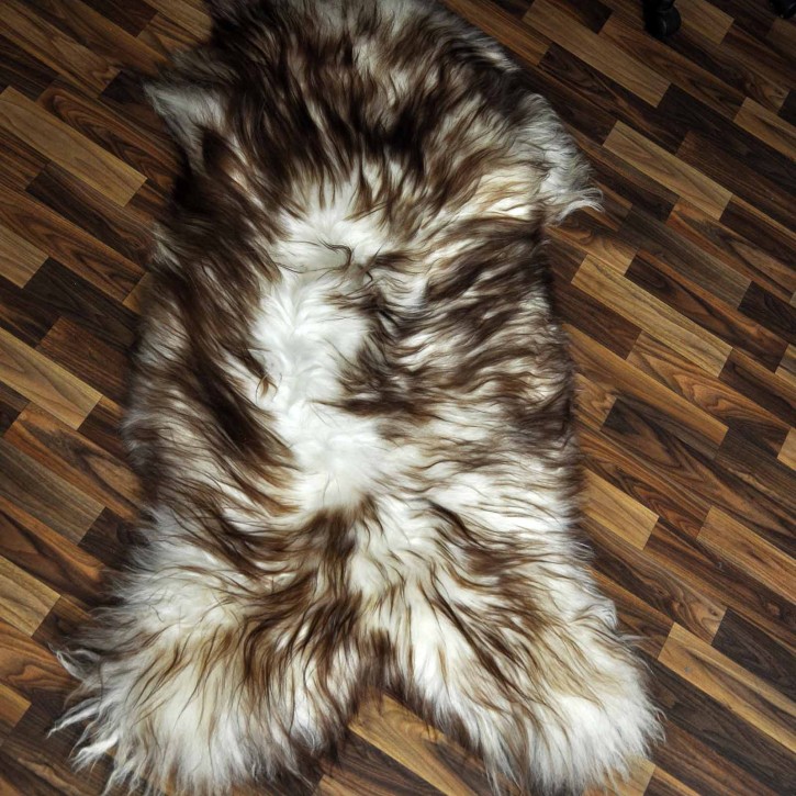 XXXL ÖKO Island Schaffell weiß braun geflammt 140x80 Teppich #9588