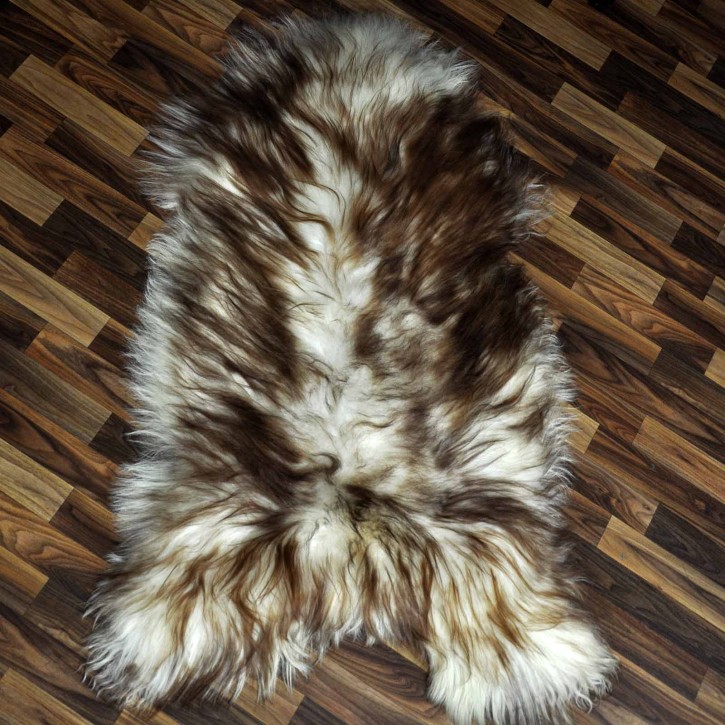 XXXL ÖKO Island Schaffell weiß braun geflammt 130x80 Mufflon #9597