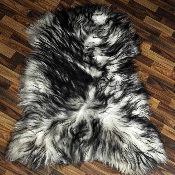 XXL ÖKO Island Schaffell weiß schwarz geflammt 125x90 Pelz #9622