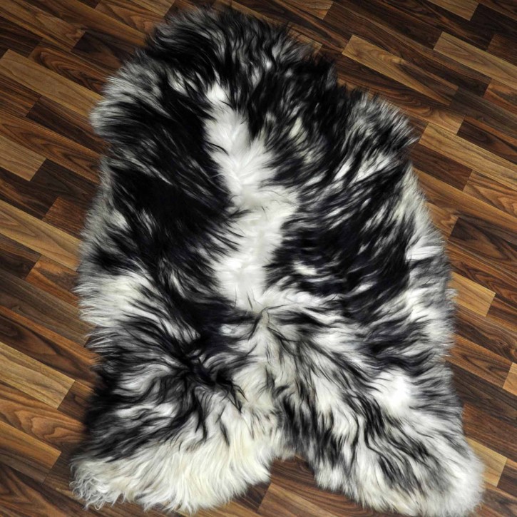 XXL ÖKO Island Schaffell weiß schwarz geflammt 125x75 Pelz #9626