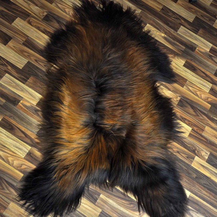 XXXL ÖKO Island Schaffell schwarz braun geflammt 130x80 Feuer Kamin #9629