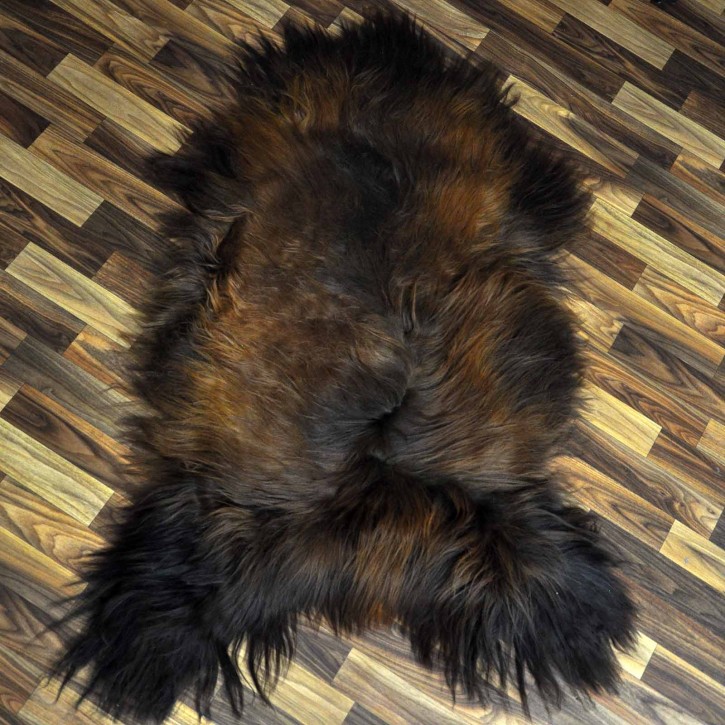 XXL ÖKO Island Schaffell schwarz braun geflammt 125x80 Feuer Kamin #9633