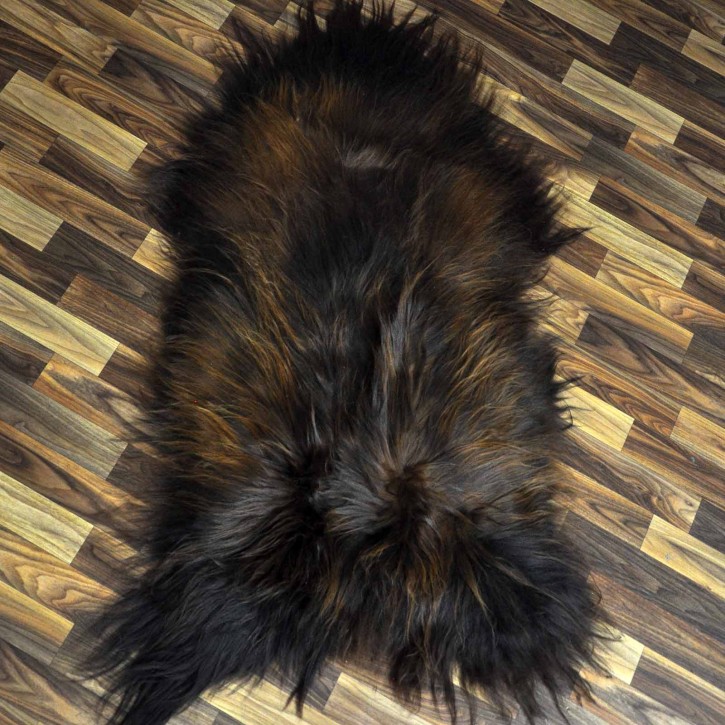 XXL ÖKO Island Schaffell schwarz braun geflammt 125x70 Feuer Kamin #9636