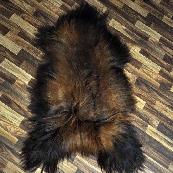 XXXL ÖKO Island Schaffell schwarz braun geflammt 130x80 Feuer Kamin #9639