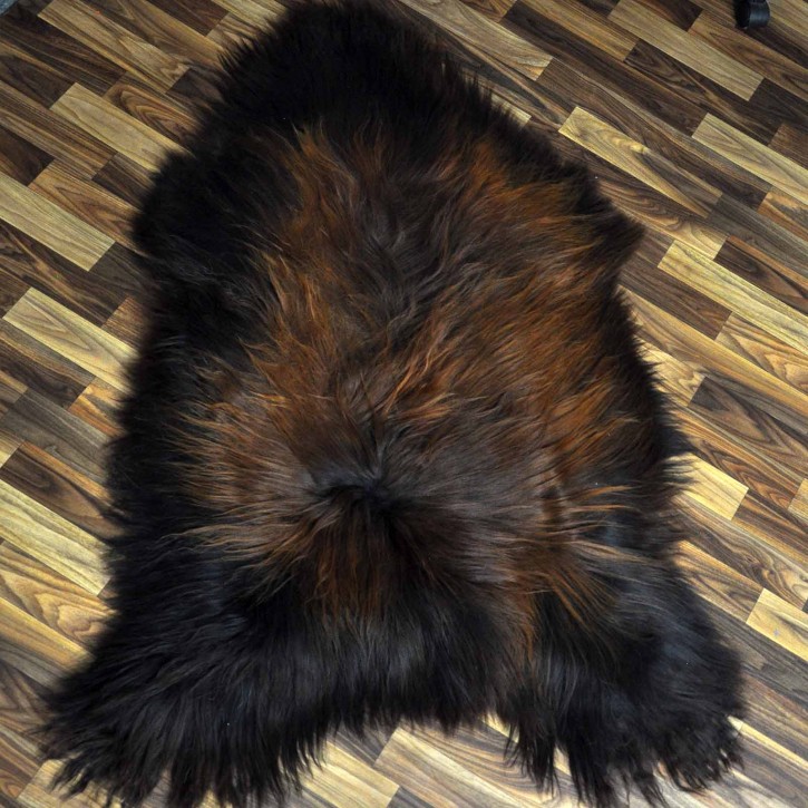 XXXL ÖKO Island Schaffell schwarz braun geflammt 130x85 Feuer Kamin #9644