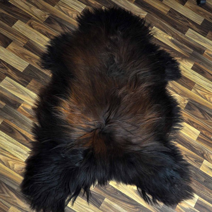 XXXL ÖKO Island Schaffell schwarz braun geflammt 130x80 Feuer Kamin #9649
