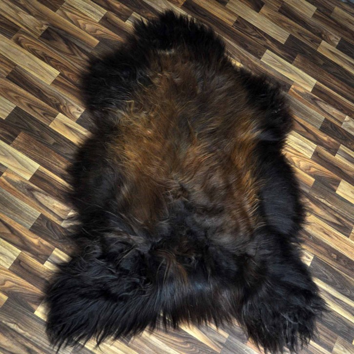 XXL ÖKO Island Schaffell schwarz braun geflammt 125x85 Feuer Kamin #9714