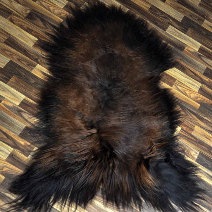 XXL ÖKO Island Schaffell schwarz braun geflammt 125x80 Feuer Kamin #9716