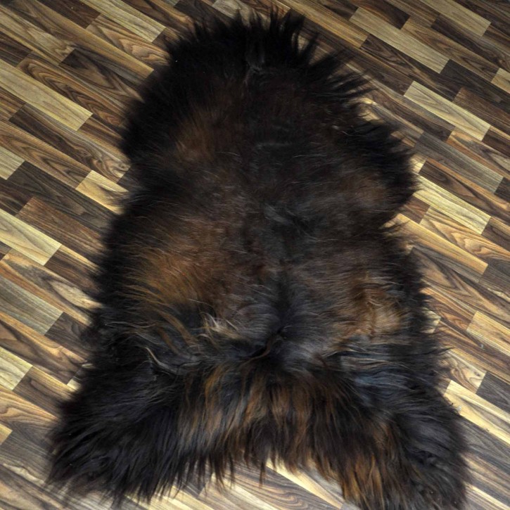 XXXL ÖKO Island Schaffell schwarz braun geflammt 130x80 Feuer Kamin #9718