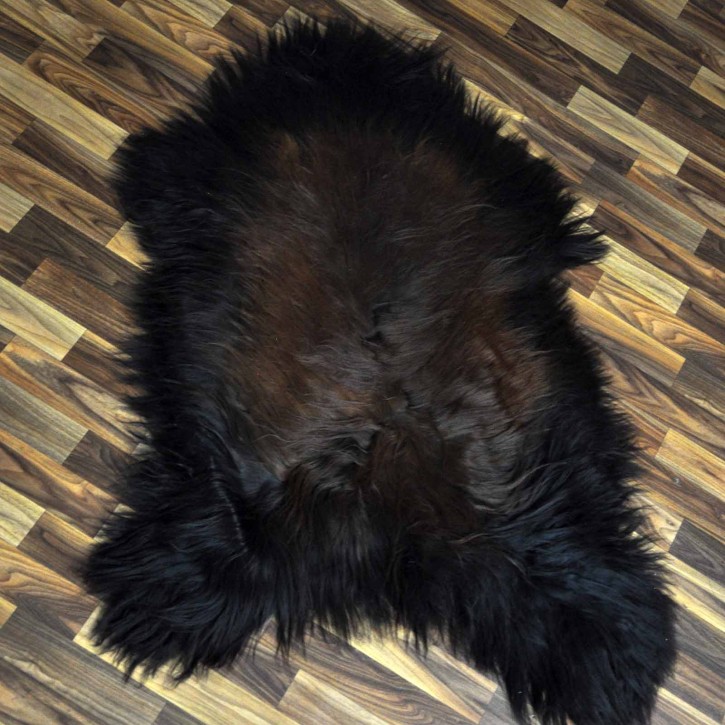 XL ÖKO Island Schaffell schwarz braun geflammt 115x85 Feuer Kamin #9720
